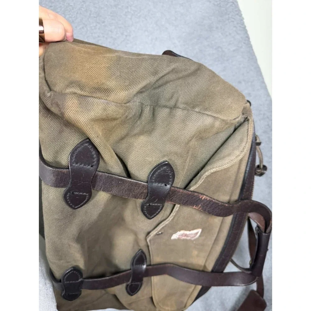Filson‎ x GQ Rugged Twill Duffle Bag Otter Green Bridle Leather Made in USA Men